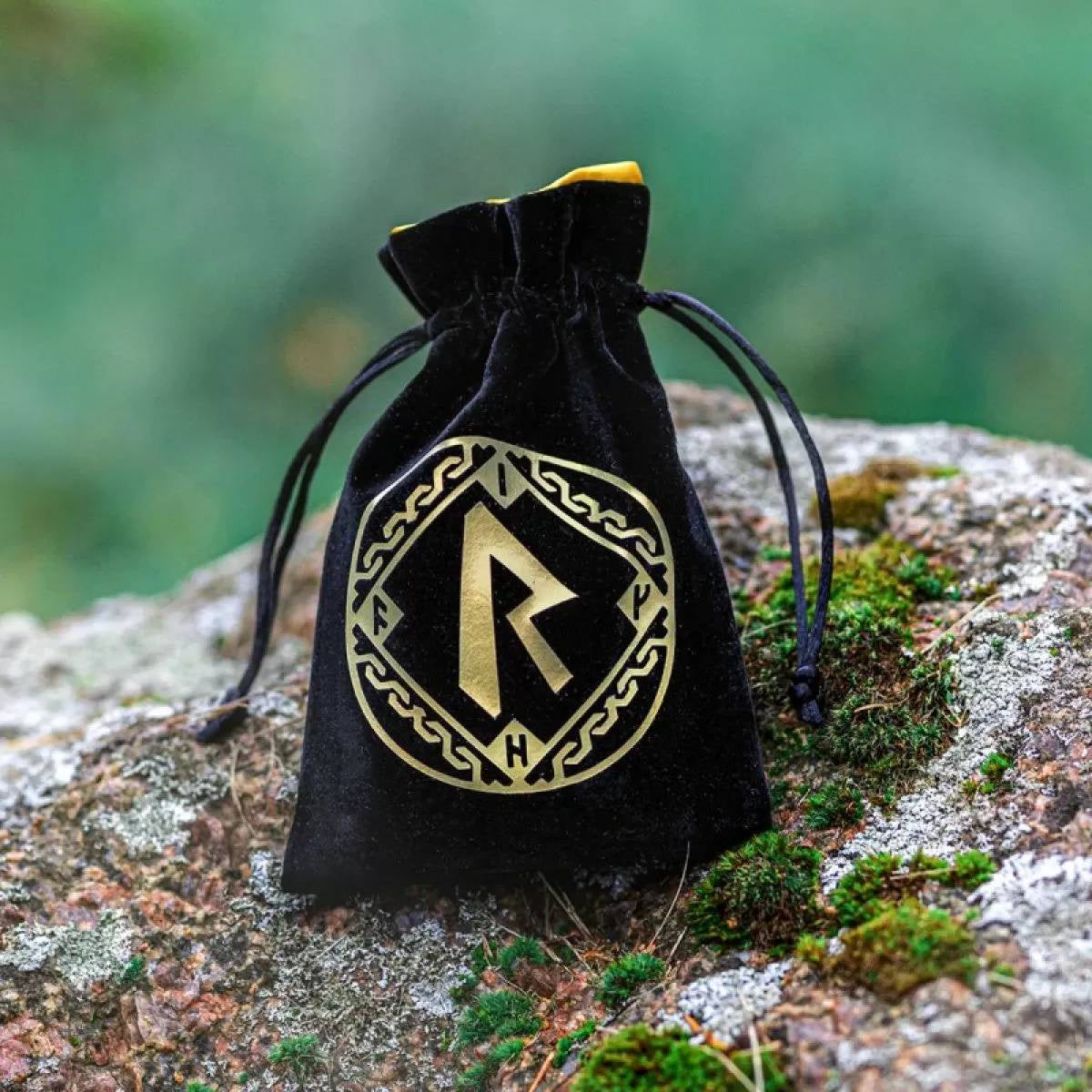 Q Workshop - Runic Black &amp; Golden Velour Dice Bag