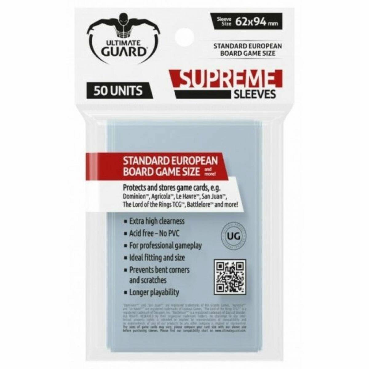 Ultimate Guard Supreme Sleeves For Board Game Cards Standard European (50) - Good Games