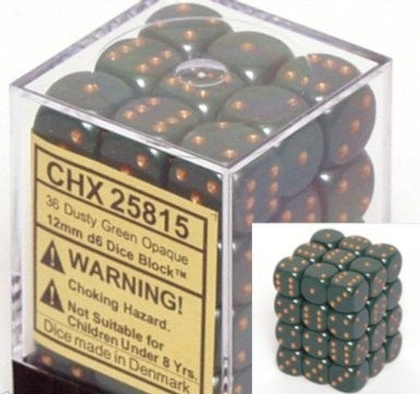 Chessex - Opaque 12mm D6 Set - Dusty Green/Copper (CHX25815) - Good Games