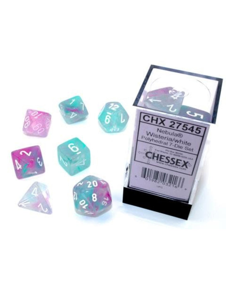 Chessex - Dice Sets: Nebula Mini-Polyhedral Wisteria / white 7-Die set - Good Games