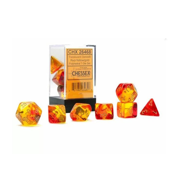 Chessex - Gemini Translucent Red-Yellow/Gold Luminary 7-Die Set (CHX 26468) - Good Games