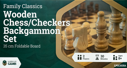 LPG Wooden Folding Chess/Checkers/Backgammon Set 35cm - Good Games