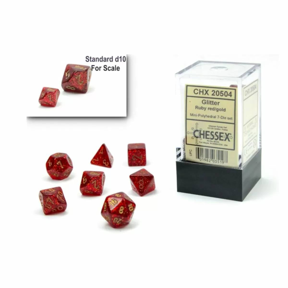 Chessex - Glitter Mini Ruby Red/Gold 7-Die Set (CHX 20504) - Good Games