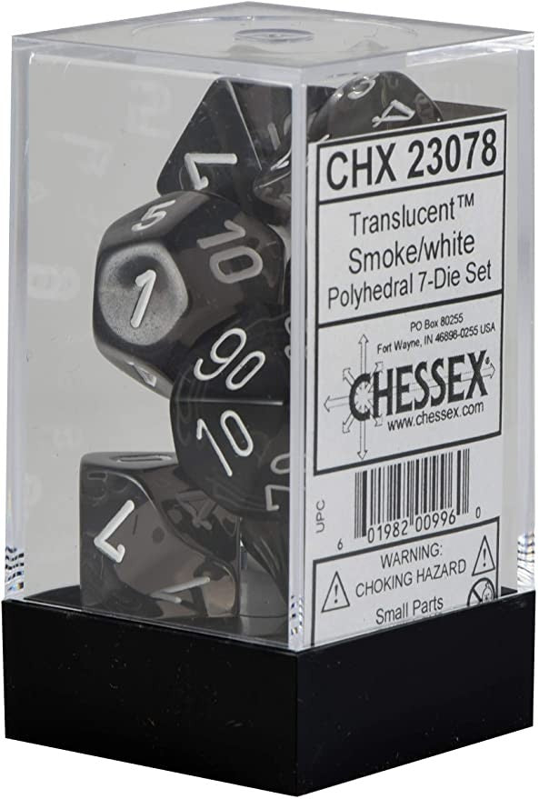 Chessex - Translucent Polyhedral 7-Die Set - Smoke/White (CHX23078) - Good Games
