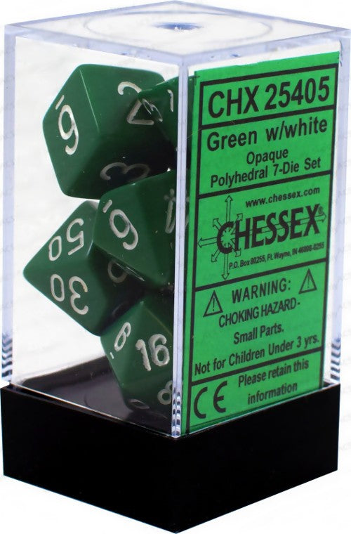 Chessex - Opaque Polyhedral 7-Die Set - Green/White (CHX25405) - Good Games
