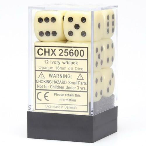 Chessex Opaque 16mm D6 Set - Ivory/Black (CHX25600)