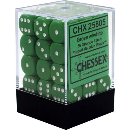 Chessex - Opaque 12mm D6 Set - Green/White (CHX25805) - Good Games