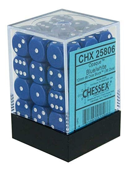 Chessex - Opaque 12mm D6 Set - Blue/White (CHX25806) - Good Games