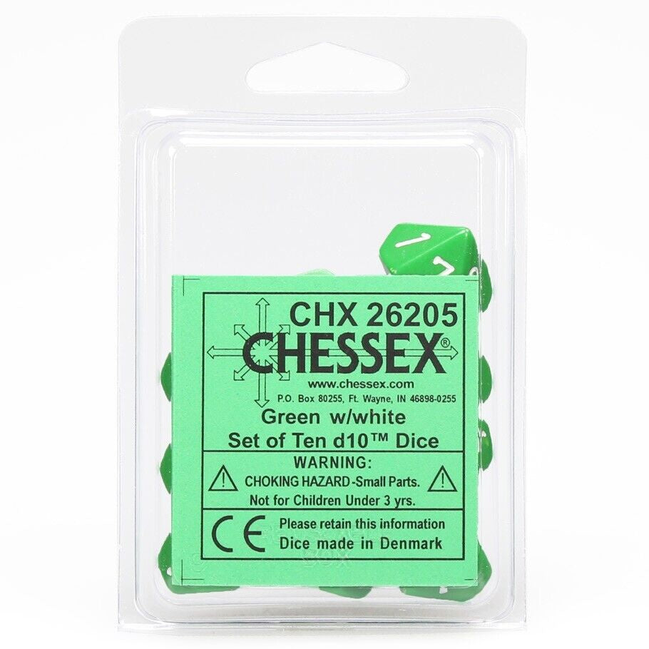 Chessex - Opaque Polyhedral D10 Set - Green/White (CHX26205)