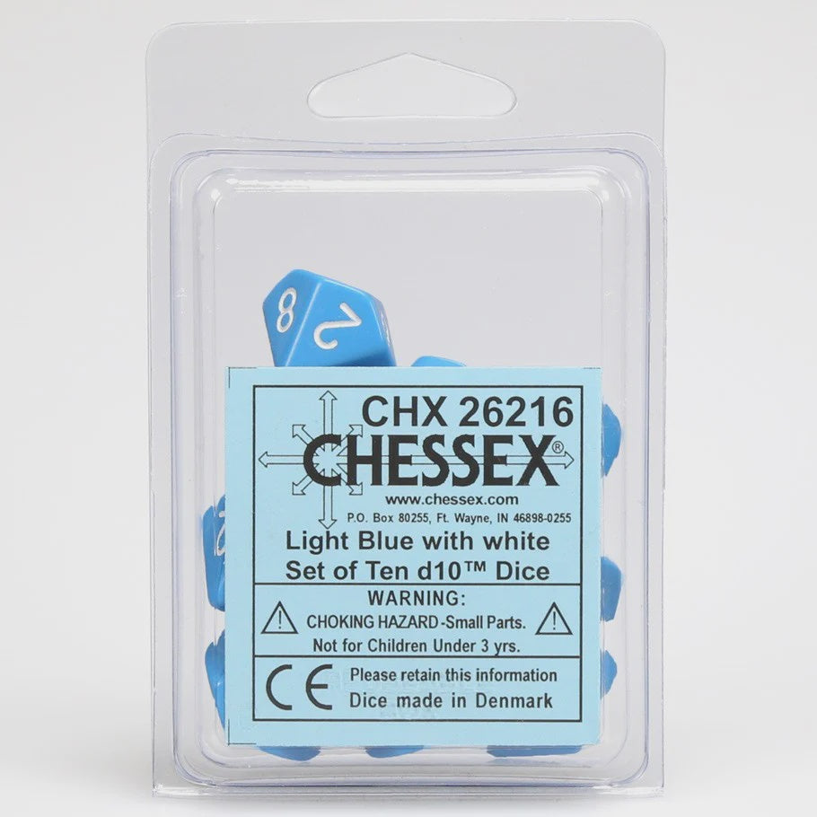 Chessex - Opaque Polyhedral D10 Set - Light Blue/White (CHX26216) - Good Games