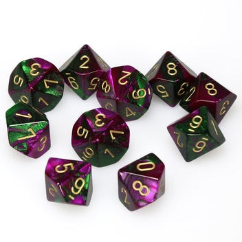Chessex - Gemini Polyhedral D10 Set - Green-Purple/Gold (CHX26234) - Good Games