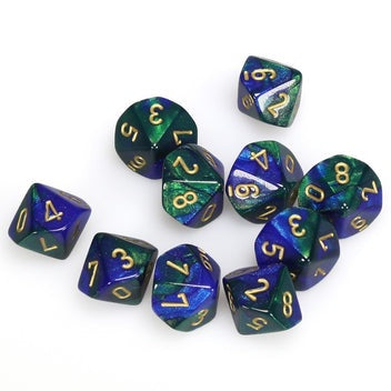 Chessex - Gemini Polyhedral Blue-Green/Gold Set of Ten d10s - CHX 26236 - Good Games