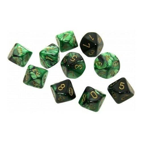 Chx26239 Gemini Polyhedral Black-Green w/gold D10 Set (10) - Good Games