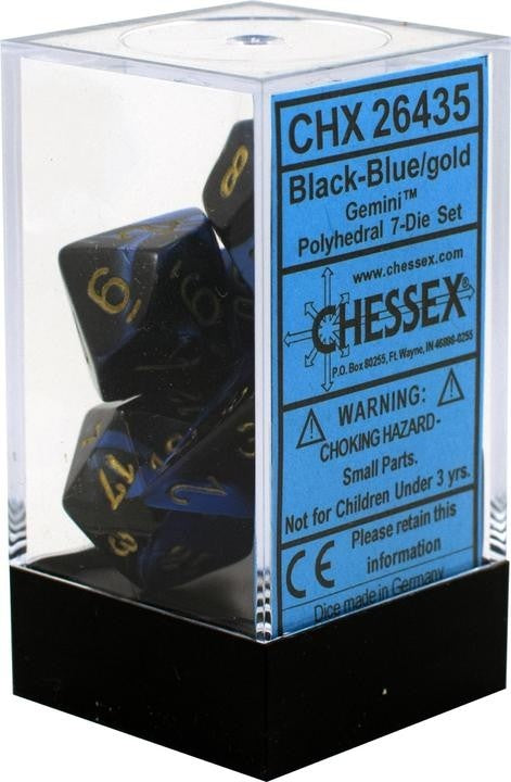 Chessex - Gemini Polyhedral 7-Die Set - Black Blue/Gold (CHX26435) - Good Games
