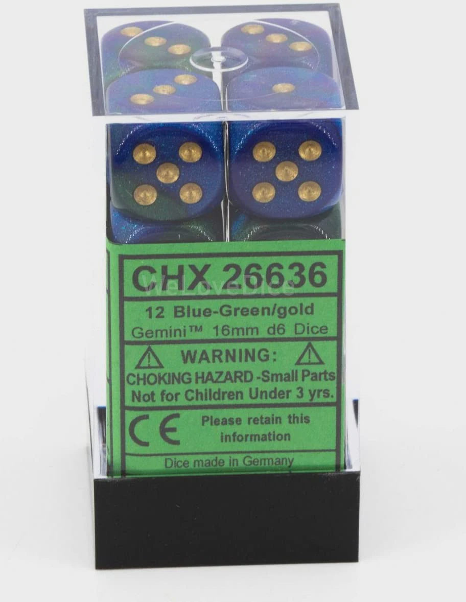Chessex Gemini 16mm D6 Set - Blue-Green/Gold (CHX26636)