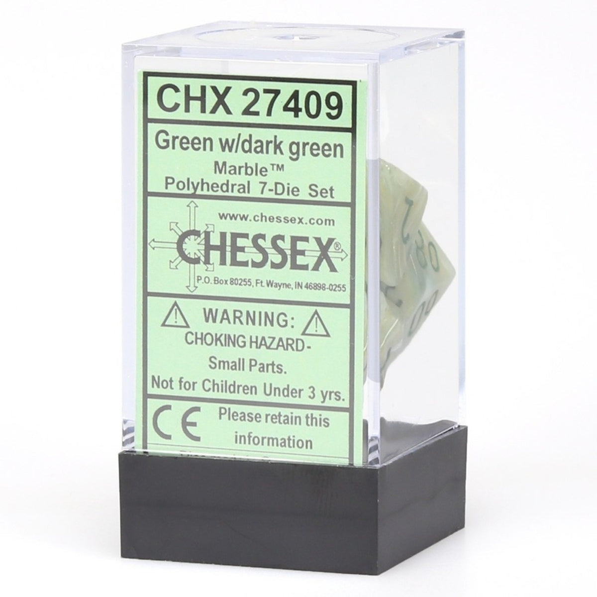 Chessex - Marble Polyhedral 7-Die Set - Green/Dark (CHX27409) - Good Games