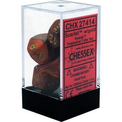 Chessex - Dice Sets: Scarab Mini-Polyhedral Scarlet / gold 7-Die Set - Good Games