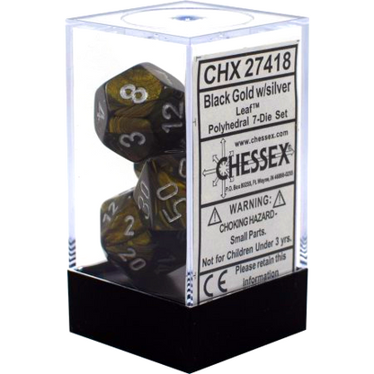 Chessex - Leaf Polyhedral 7-Die Set - Black Gold/Silver (CHX27418) - Good Games