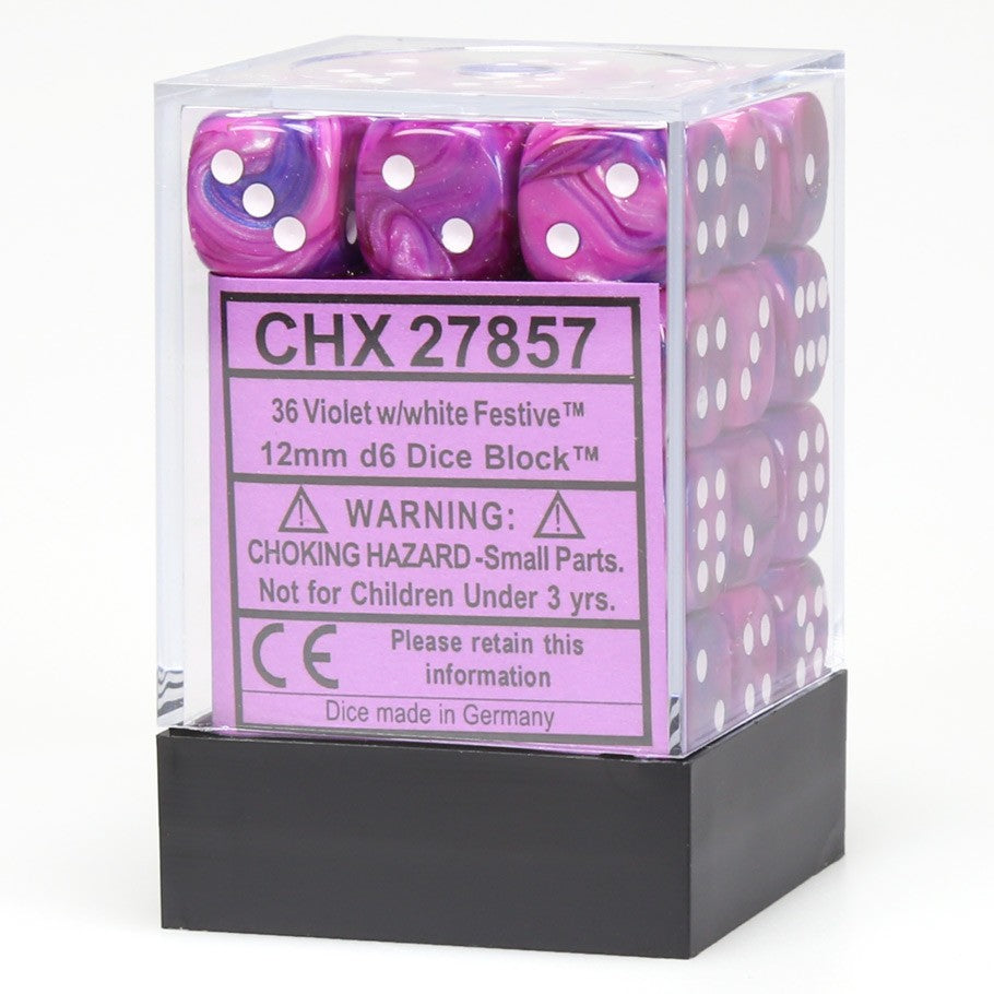 Chessex - Festive 12mm D6 Set - Violet/White (CHX27857) - Good Games
