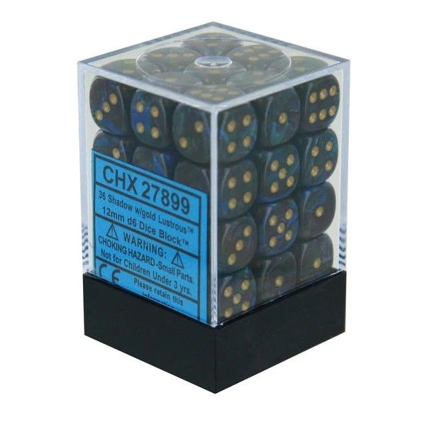 Chessex - Lustrous 12mm D6 Set - Shadow/Gold (CHX27899)