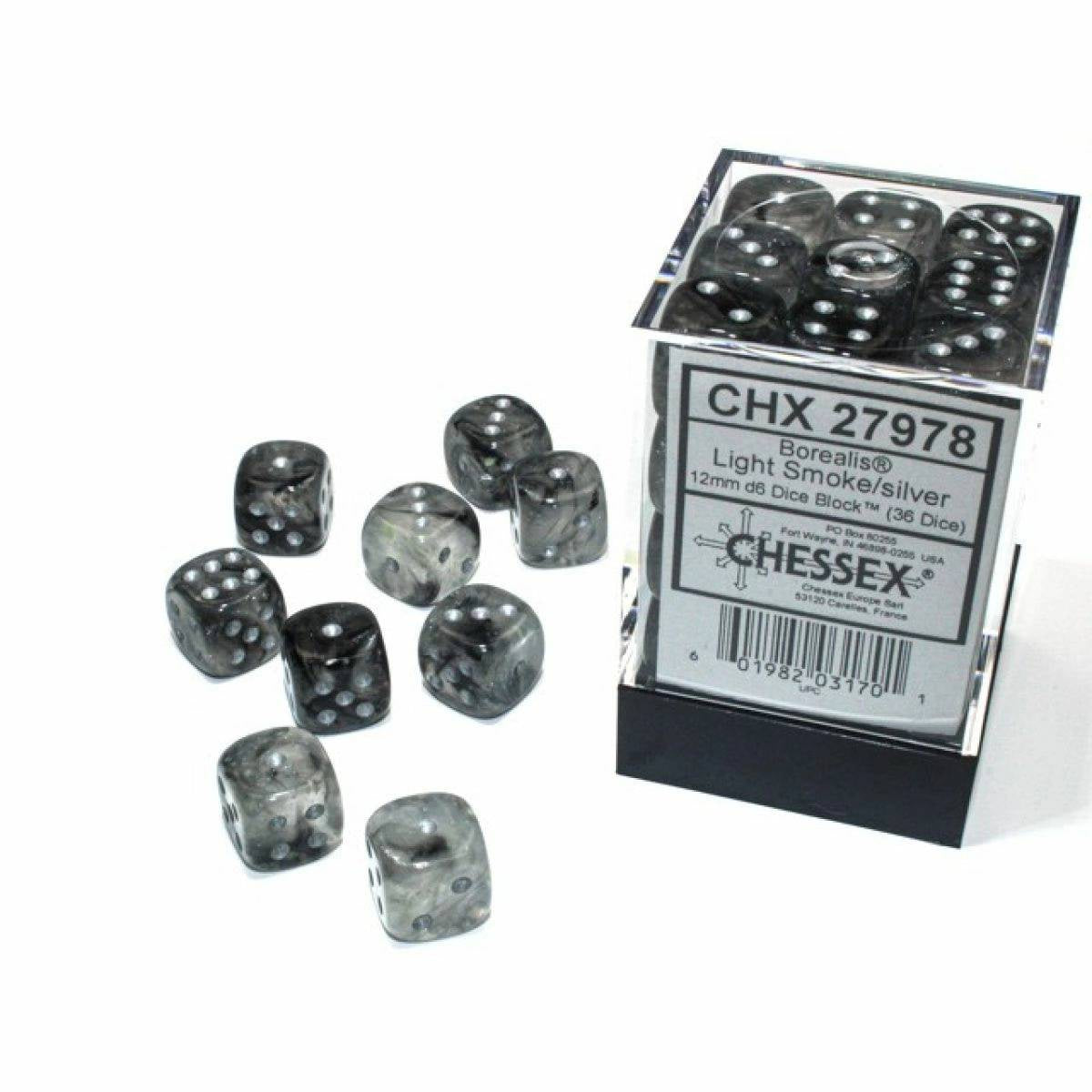 Chessex - Borealis 12mm D6 Light Smoke/Silver Luminary Block (36) CHX 27978 - Good Games
