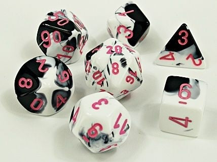 Chessex - Gemini Polyhedral 7-Die Set - Black-White/Pink (CHX30043) - Good Games