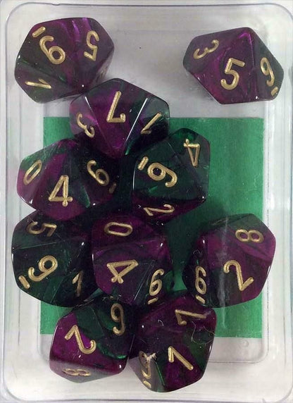 Chessex - Gemini Polyhedral D10 Set - Green-Purple/Gold (CHX26234) - Good Games