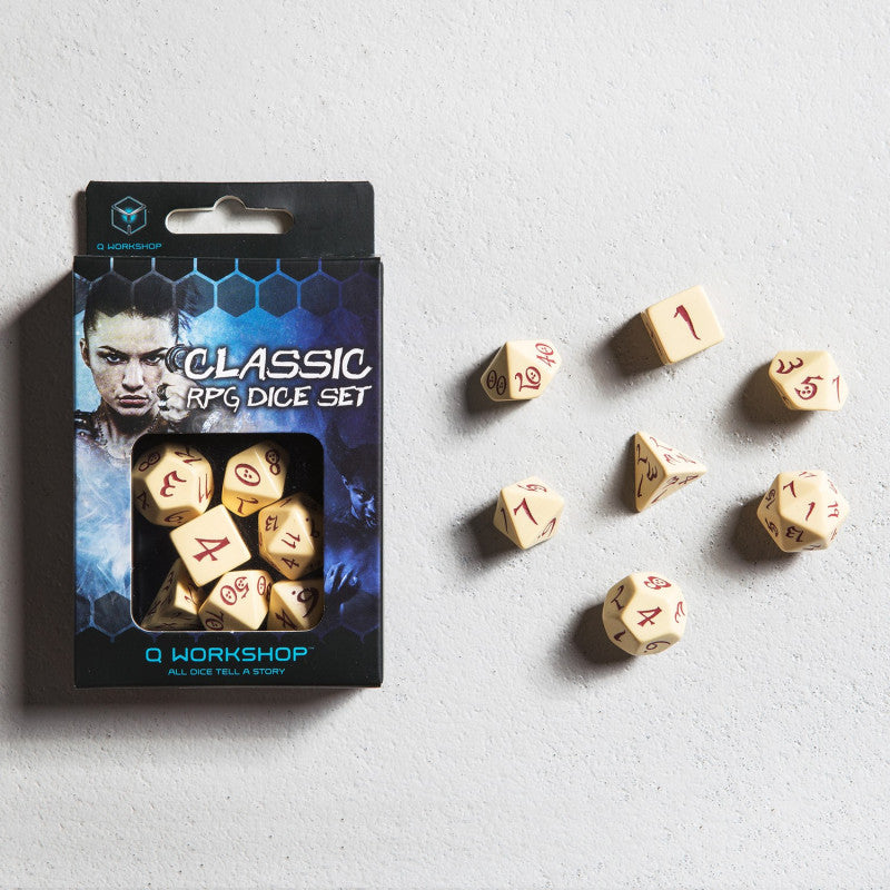 Q Workshop - Beige &amp; Burgundy Classic RPG Dice Set (7)