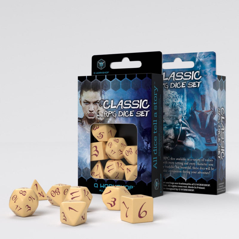 Q Workshop - Beige &amp; Burgundy Classic RPG Dice Set (7)