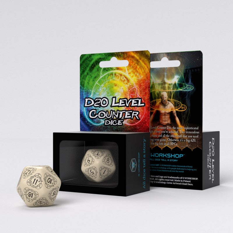 Q Workshop - D20 Beige and Black Card Game Level Counter - Good Games