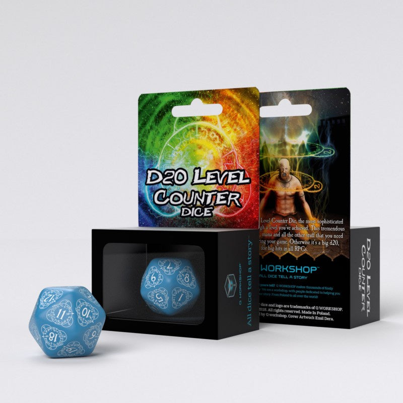 Q Workshop - D20 Blue and White Card Game Level Counter - Good Games
