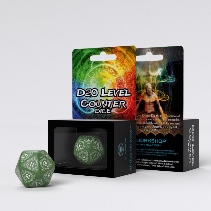 Q Workshop - D20 Green and White Card Game Level Counter - Good Games
