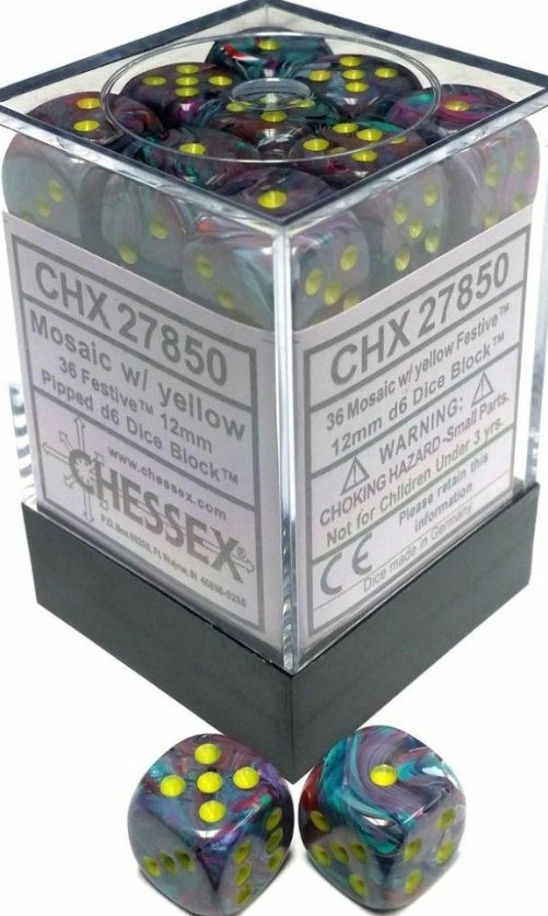 Chessex - Festive 12mm d6 Block - Mosaic/Yellow (CHX27850) - Good Games
