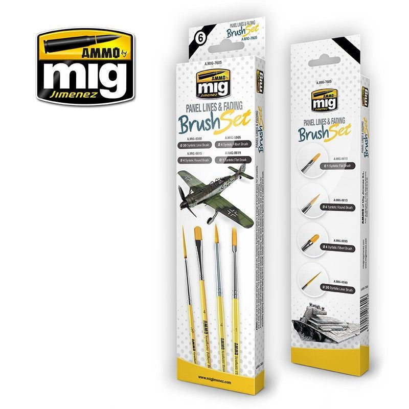 Ammo by MIG Brushes - Panel Lines and Fading Brush Set - Good Games