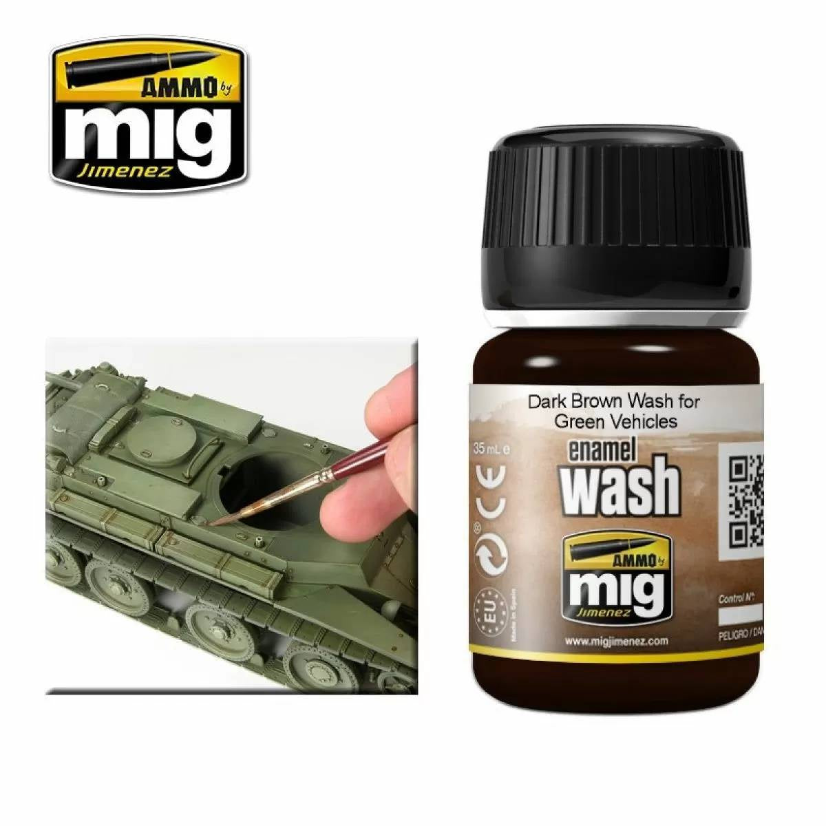 Ammo by MIG Enamel Washes Dark Brown Wash for Green Vehicles 35ml - Good Games