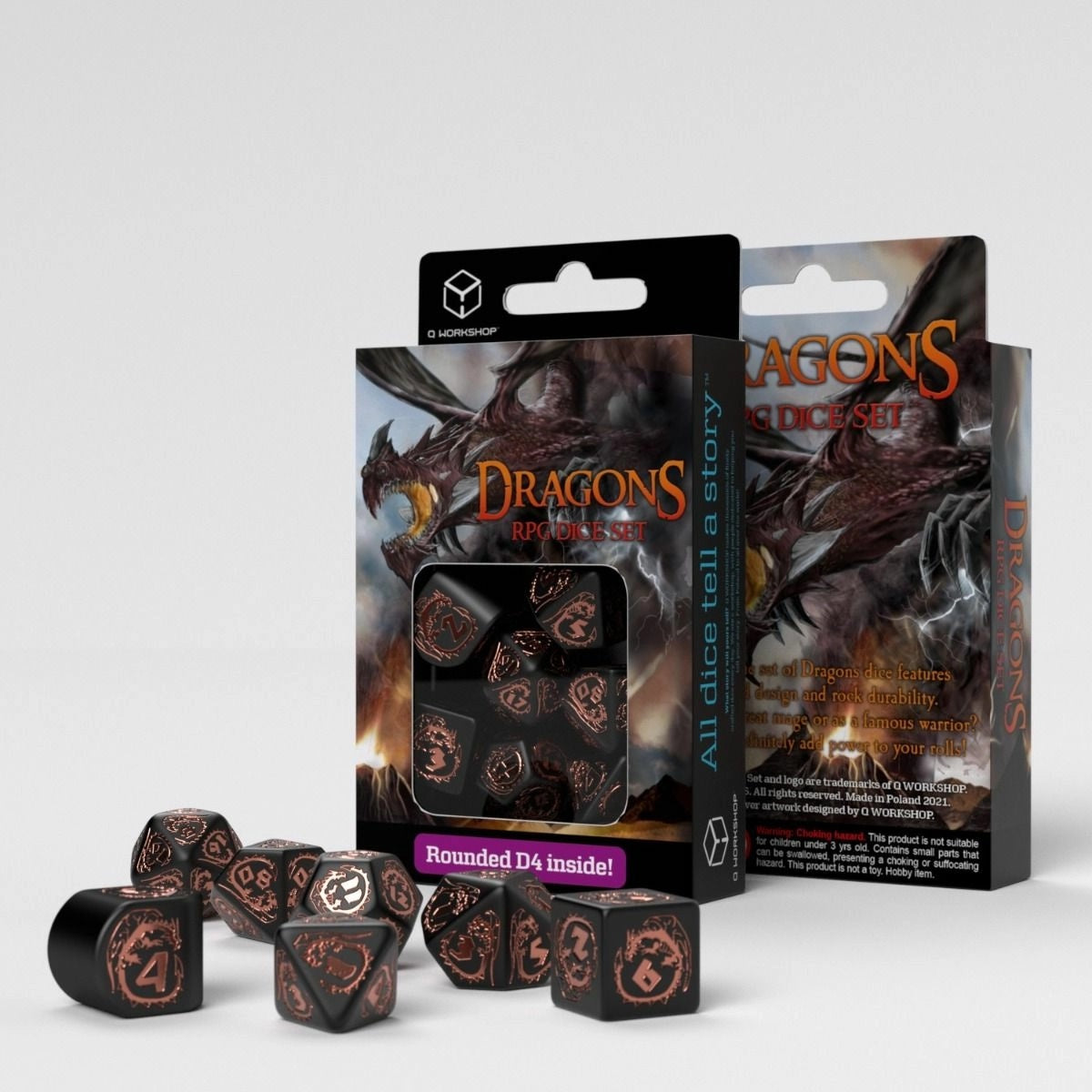 Q Workshop - Dragons Black &amp; Copper Modern 7 Dice Set