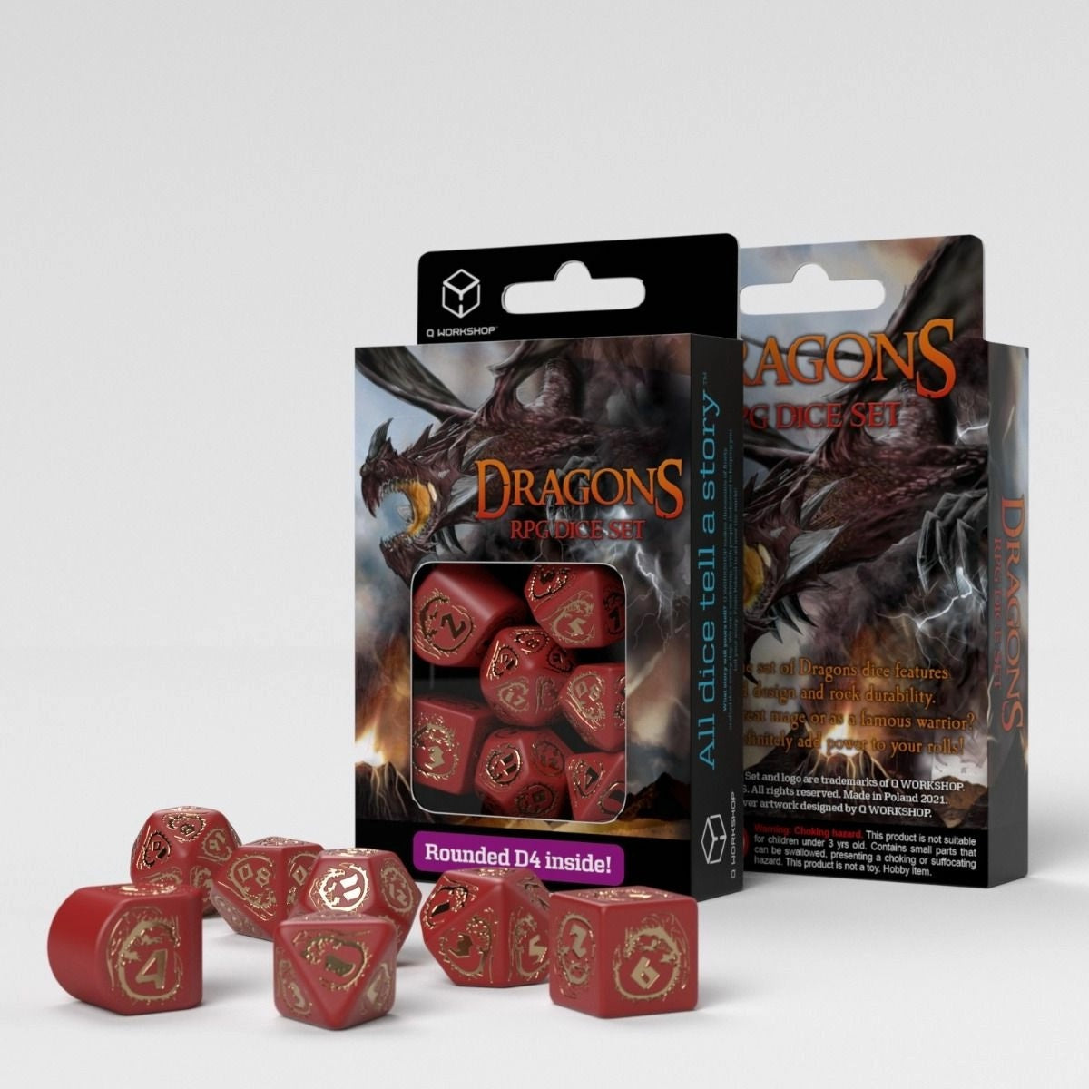 Q Workshop - Dragons Red &amp; Gold Modern 7 Dice Set