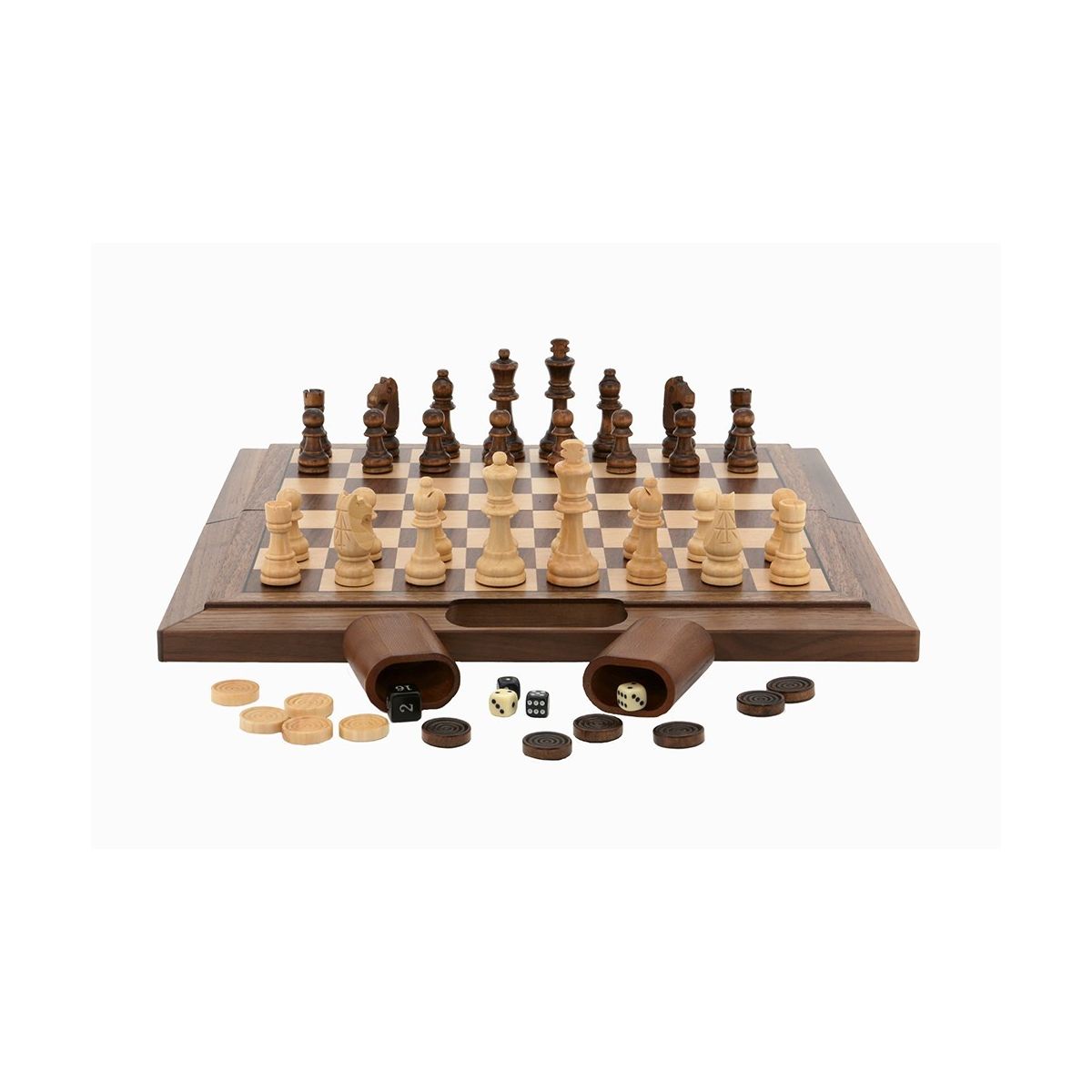 Dal Rossi Chess / Checkers / Backgammon Folding Walnut 16 Inch - Good Games