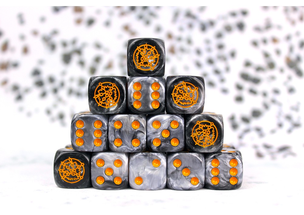 Conquest - Dweghom Faction Dice on Gray swirl Dice