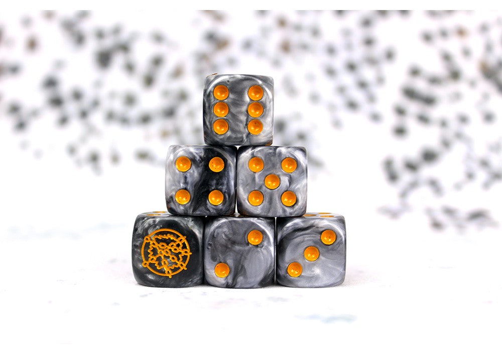 Conquest - Dweghom Faction Dice on Gray swirl Dice