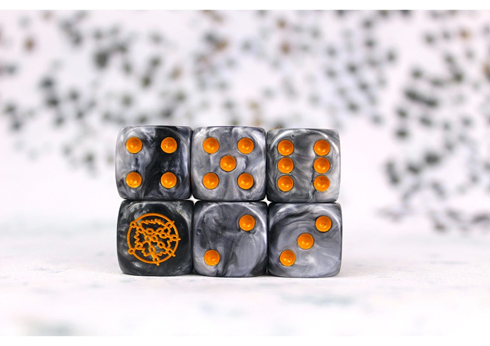 Conquest - Dweghom Faction Dice on Gray swirl Dice