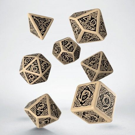 Q Workshop - Celtic 3D Beige &amp; Black Revised Dice Set 7