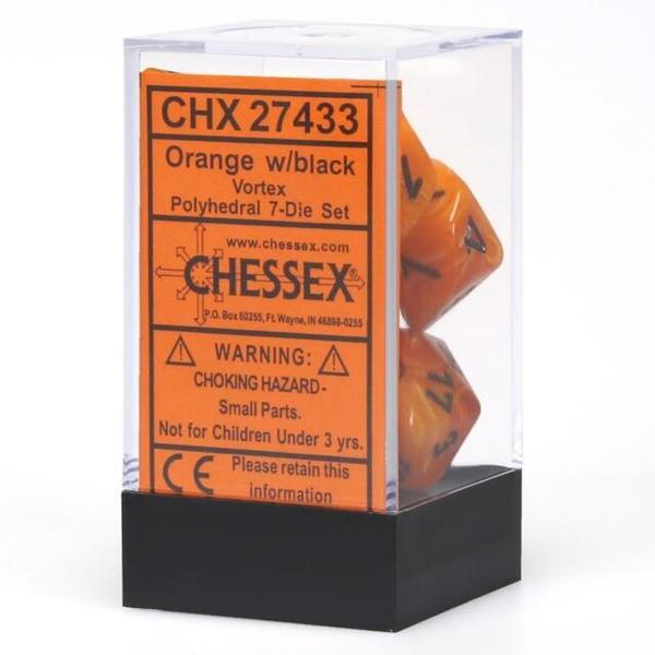 Chessex - Vortex Polyhedral 7-Die Set - Orange/Black (CHX27433)