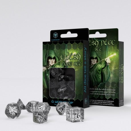 Q Workshop - Elvish Translucent &amp; Black Dice Set 7