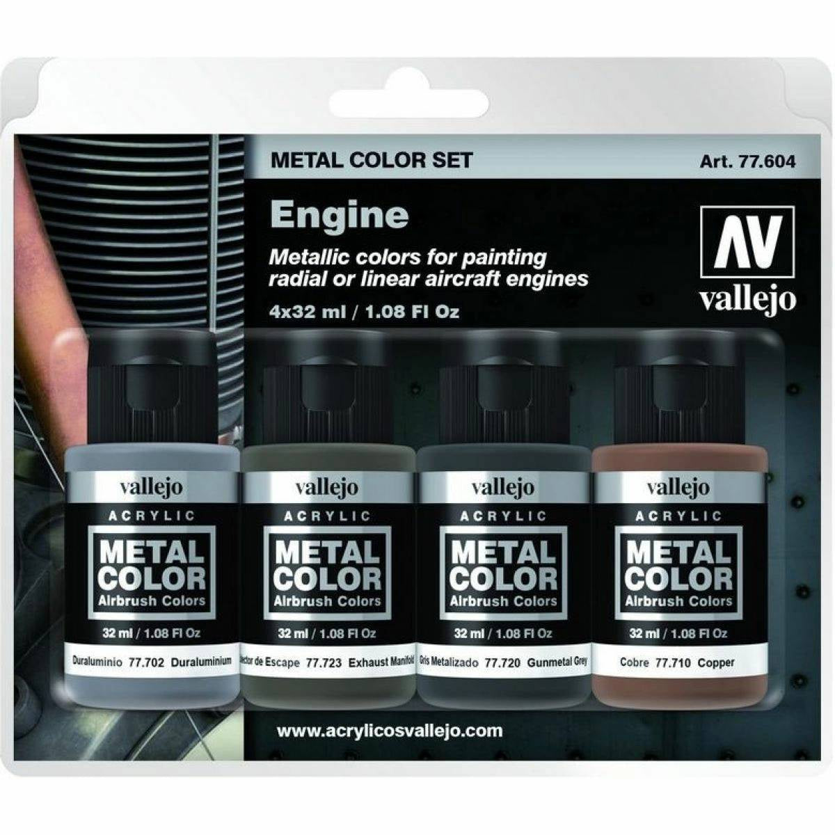 Vallejo Metal Colour - Engine 4 Colour Acrylic Paint Set (AV77604) - Good Games