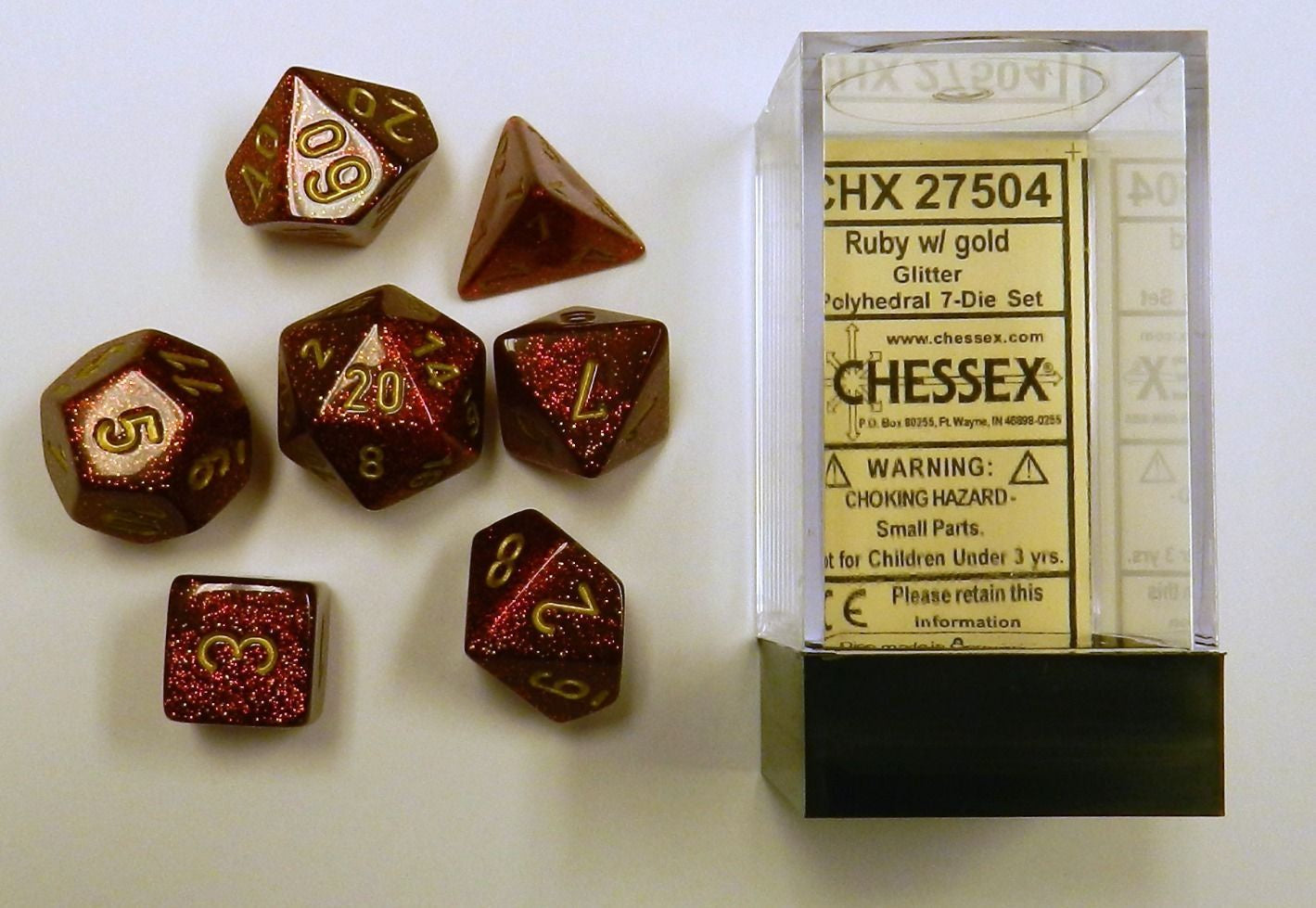 Chessex - Glitter Polyhedral 7-Die Set - Ruby/Gold (CHX27504) - Good Games