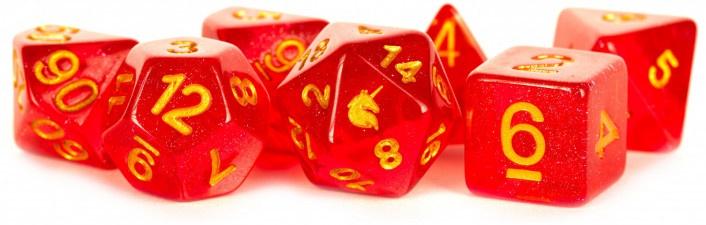 Metallic Dice Games - Unicorn Resin Polyhedral Dice Set - Red - Good Games