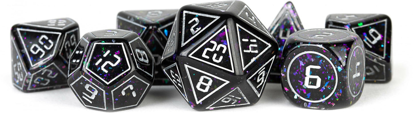 Metallic Dice Games - Resin 16mm Polyhedral Dice Set - Framed Void - Good Games