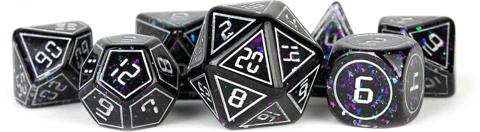 Metallic Dice Games - Resin 16mm Polyhedral Dice Set - Framed Void - Good Games