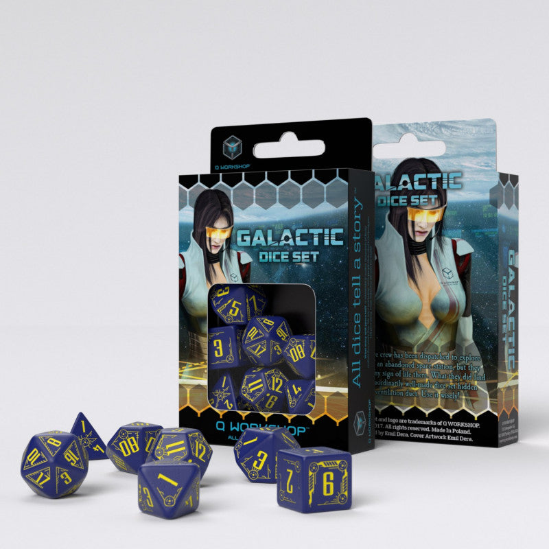 Q Workshop - Navy &amp; Yellow Galactic Dice Set (7)